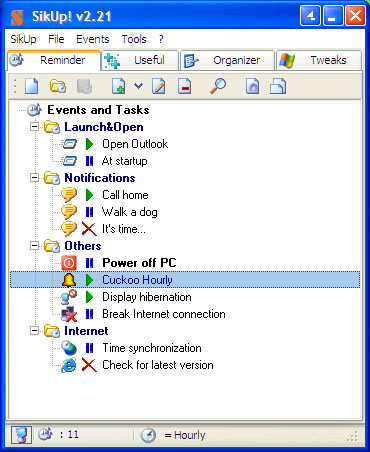 SikUp! Main Window: Reminder SikUp! Main Window: Reminder