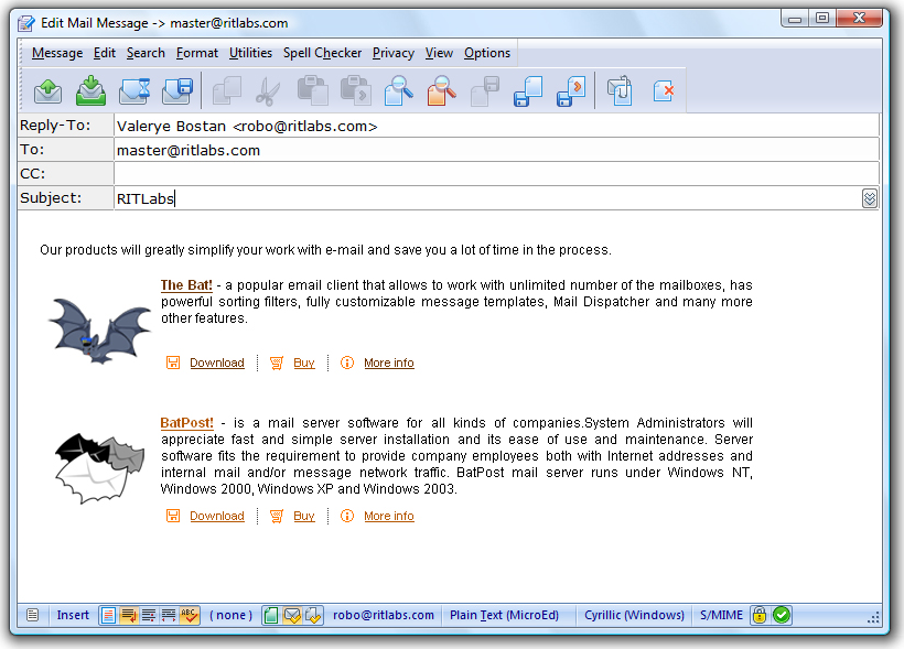 The Bat's message editor