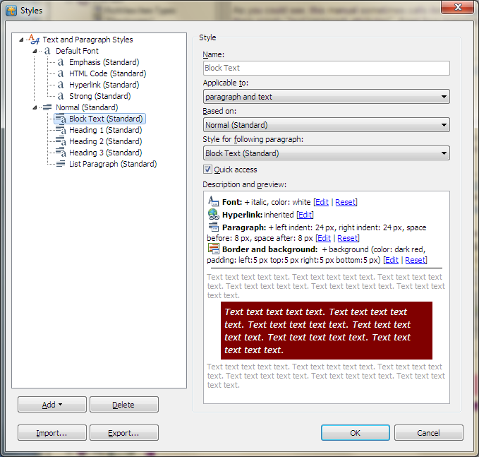 Style management dialog in RichViewActions Style management dialog