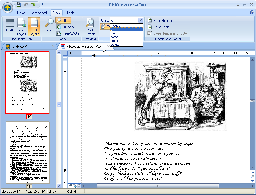 ActionTest Demo with ScaleRichView, TRibbon, tabbed multi document interface ActionTest Demo with ScaleRichView, TRibbon, tabbed MDI