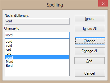 Classic spelling dialog used for HunSpell, ASpell Classic spelling dialog used for HunSpell, ASpell